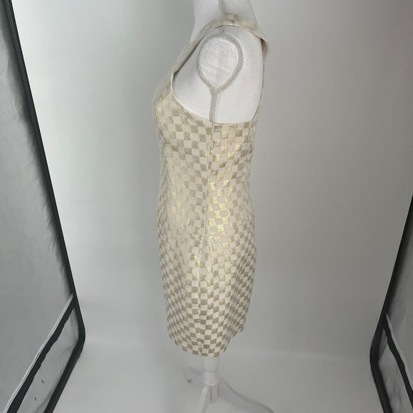 Lilly Pulitzer Jepson Metallic Gold Cream Checkered High Neck Mini Dress - Picture 6 of 10